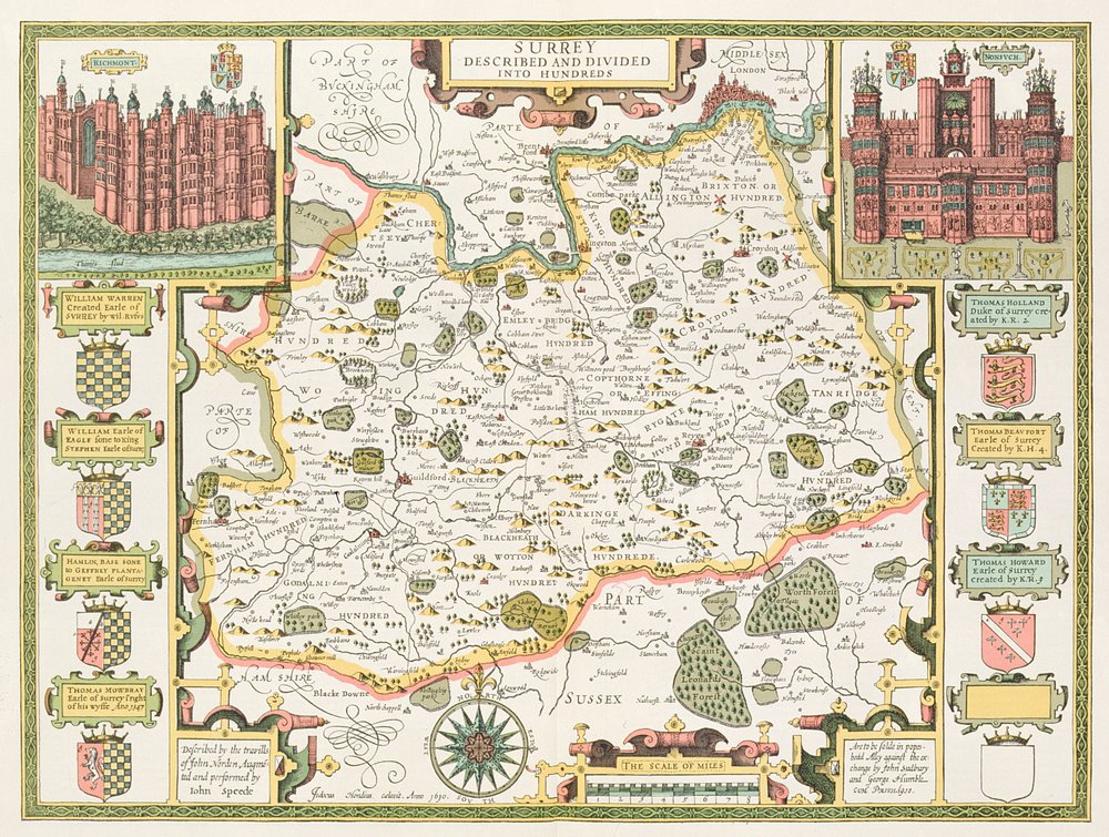 Mappa del Surrey, incisa da Jodocus Hondius (1563-1612) dal Teatro dell