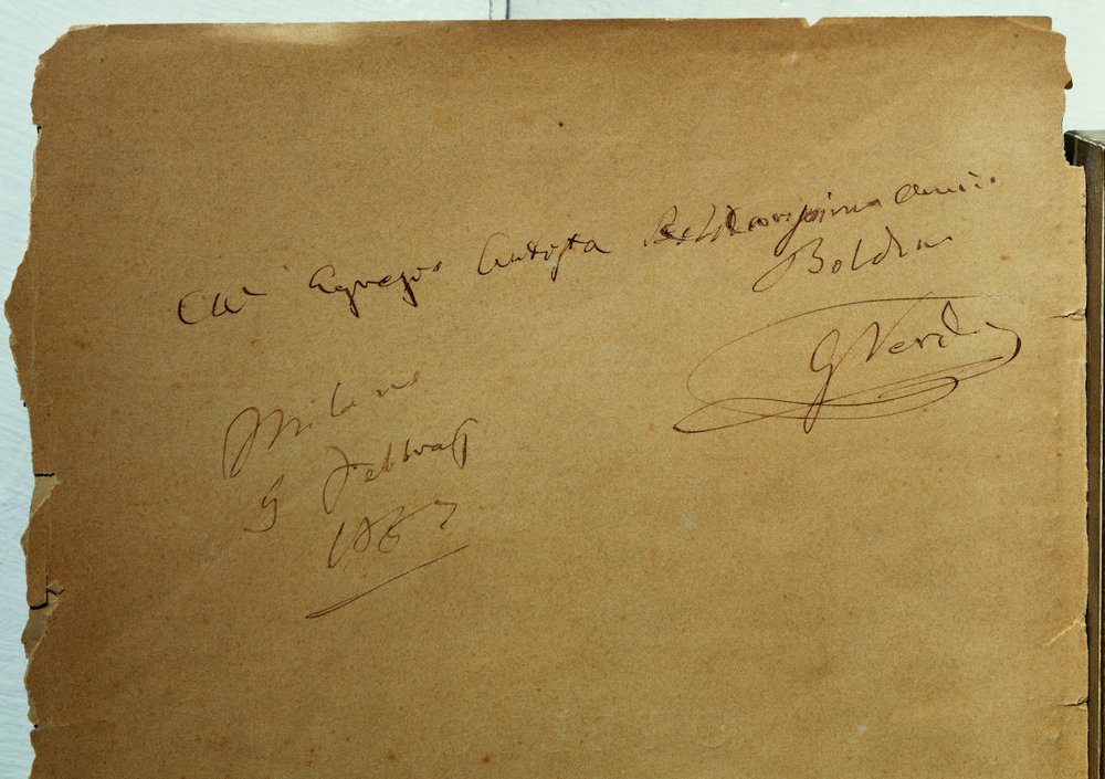 Dedica autografa di Giuseppe Verdi a Giovanni Boldini da Walter Charles Mills