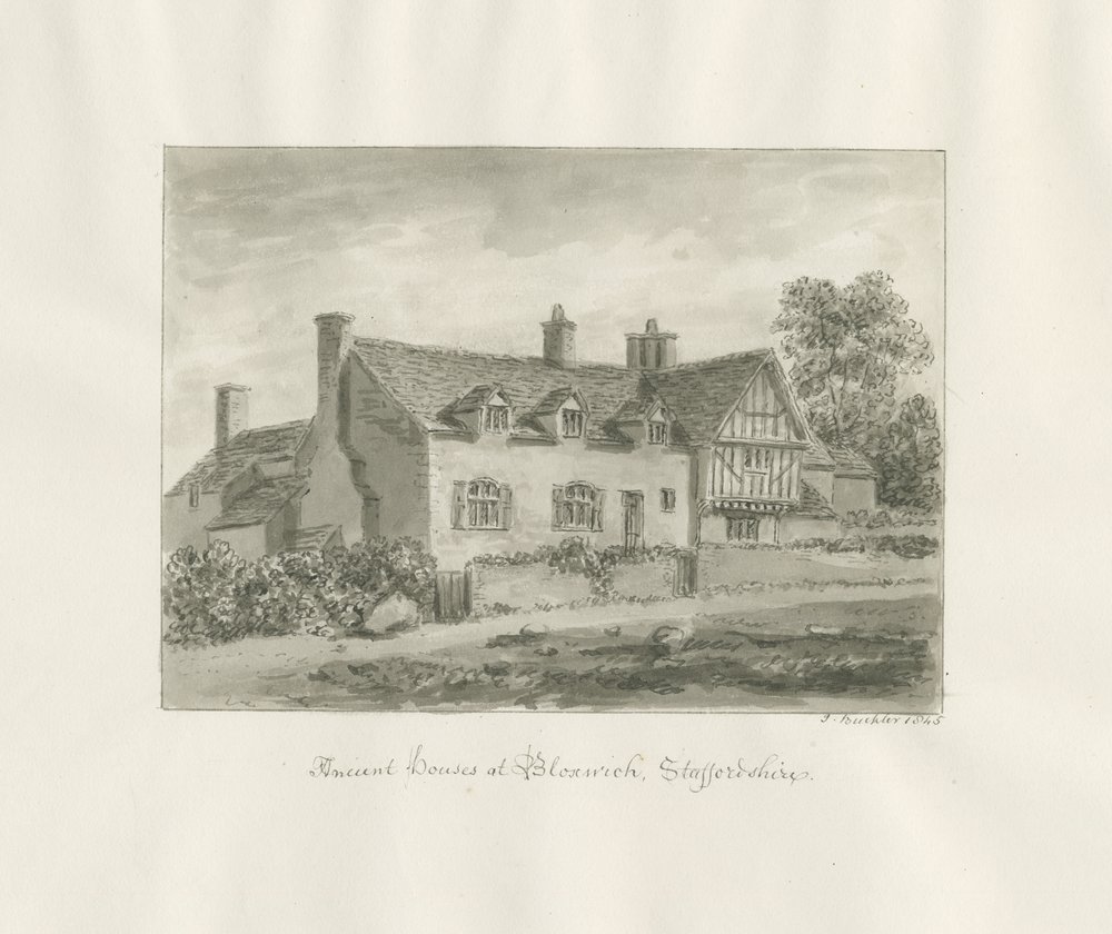 Bloxwich - antica casa: disegno a seppia | John Buckler