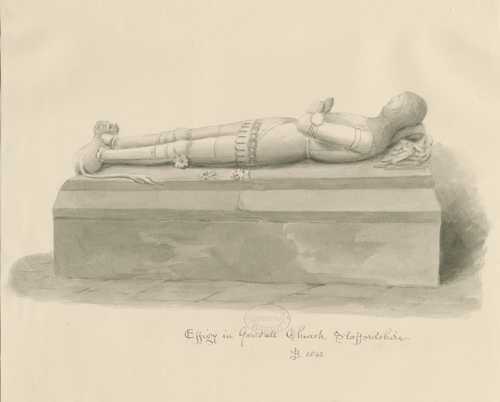 Chiesa di Gnosall - Effigie: disegno a seppia da John Buckler