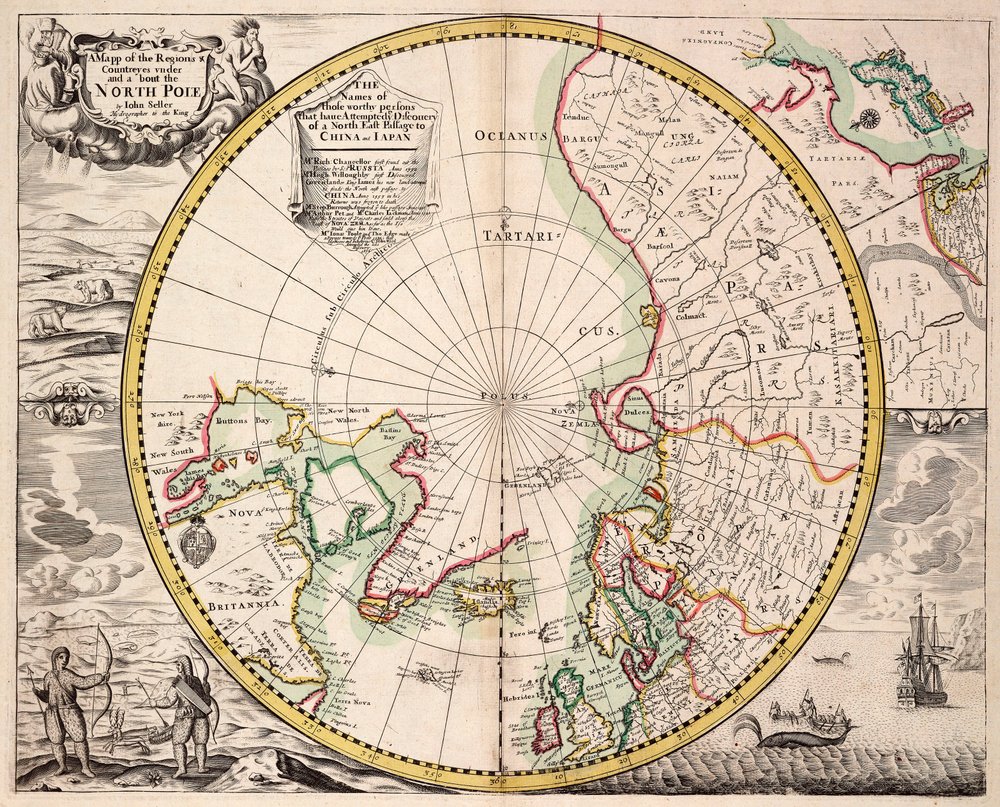 Mappa di proiezione polare con Circolo Polare Artico, c.1680 da John Seller