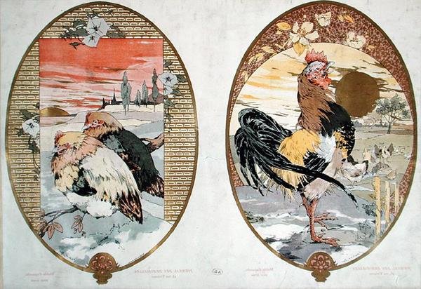 Gallo e galline, disegno per un paravento, 1900 circa da Jules-Auguste Habert-Dys