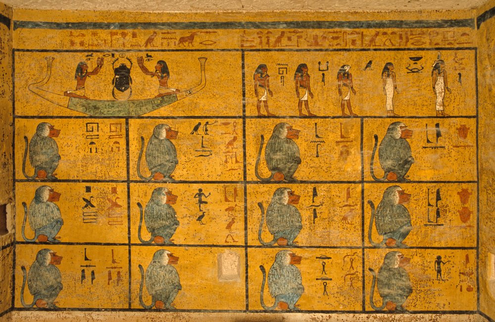 Babbuini, Pittura murale nella tomba del Re Tutankhamon; KV52, Valle dei Re, Tebe da Kenneth Garrett