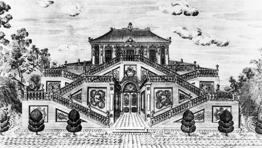 Lato est del Palazzo della Calma del Mare, Giardini di Yuan Ming Yuan, Pechino, 1783-86 da Lang Shining