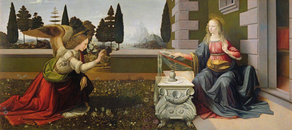 Annunciazione, 1472-75 (post restauro) da Leonardo da Vinci