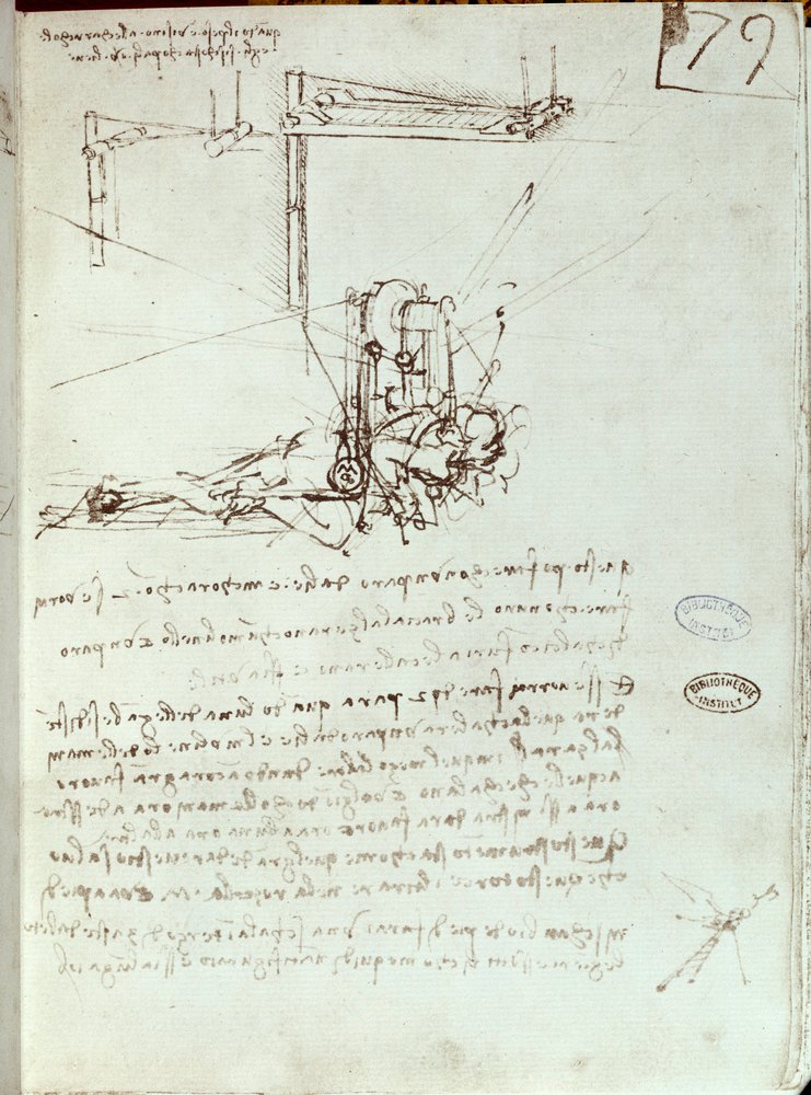 Macchina volante. Disegno di Leonardo da Vinci