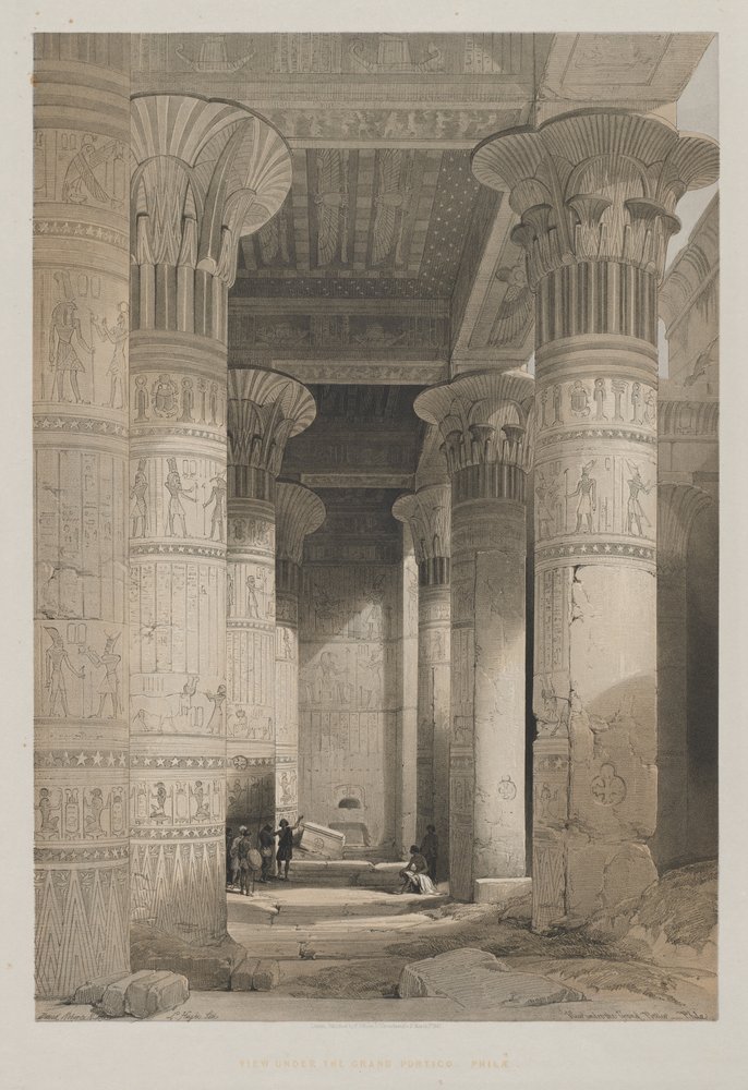 Egitto e Nubia, Volume I: Vista sotto il grande portico del tempio, Philae, 1846 da Louis Haghe