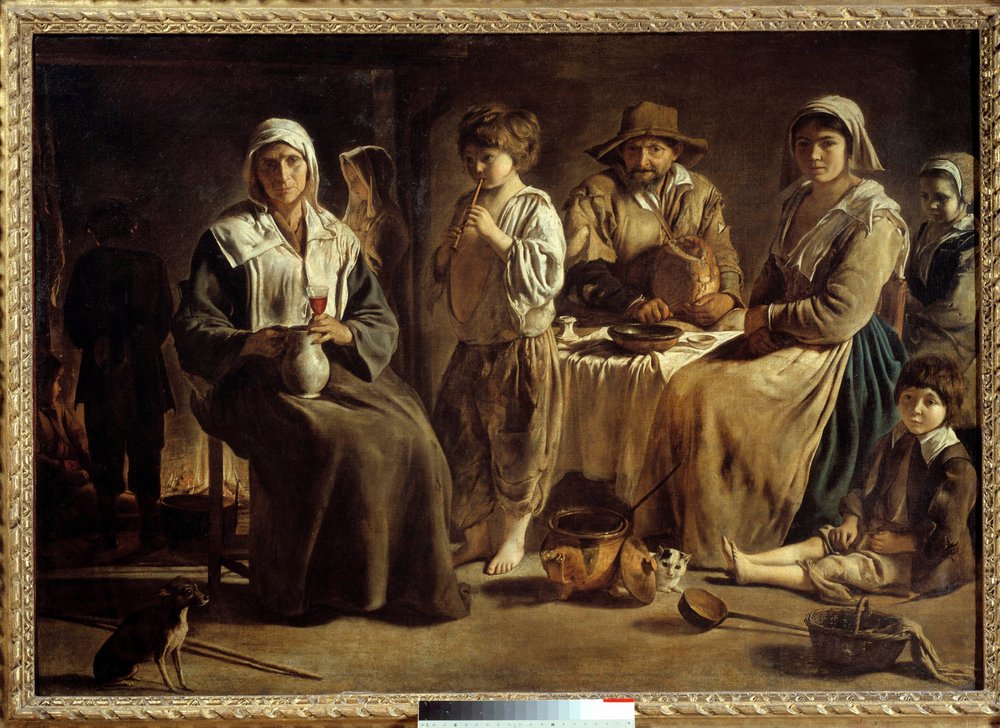 Una famiglia di contadini in un interno. Dipinto di Louis Le Nain (1593-1648), 1642. Sole. 1,13 x 1,59 m, Parigi, Musée du Louvre da Louis le Nain
