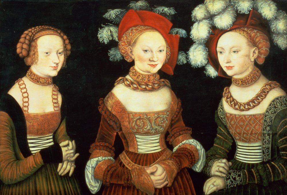 Tre principesse di Sassonia, Sibylla, Emilia e Sidonia, figlie del Duca Heinrich di Frommen, c.1535 da Lucas the Elder Cranach