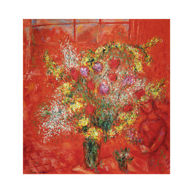 Fiori su sfondo rosso da Marc Chagall