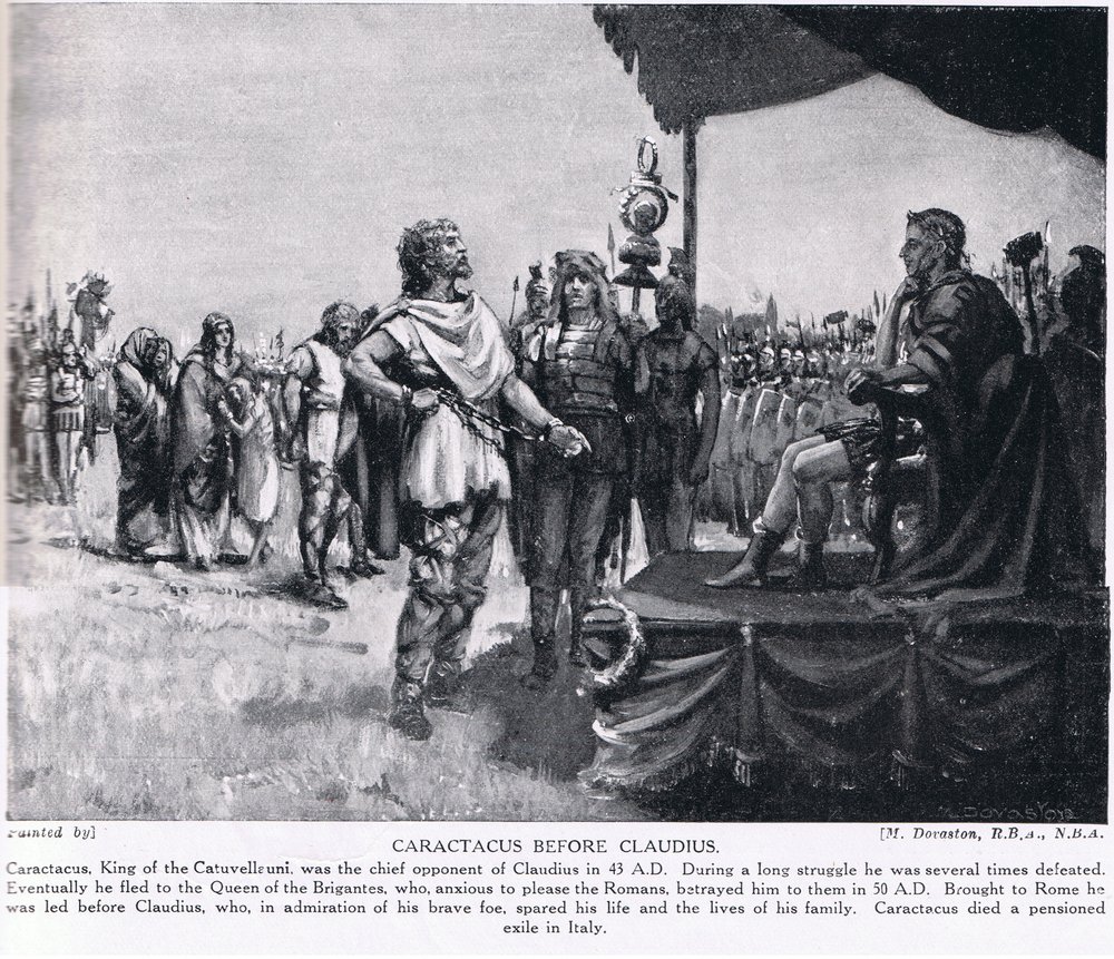 Caractacus davanti a Claudio, illustrazione da "Hutchinson