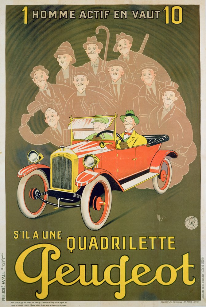 Pubblicità per la Peugeot Quadrilette da Michel Liebeaux