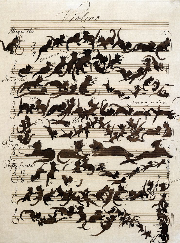 La sinfonia del gatto, disegno di Moritz von Schwind del 1868. Staatliche Kunsthalle Karlsruhe. da Moritz Ludwig von Schwind