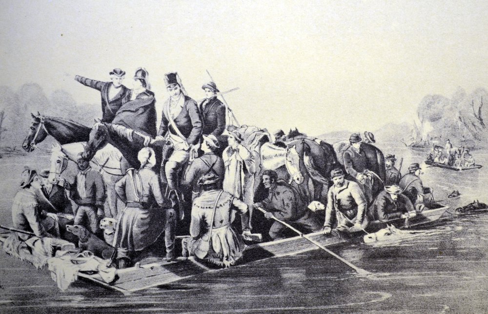 La brigata di Marion attraversa il fiume Pedee, S.C. 1778 da N. and Ives, J.M. Currier