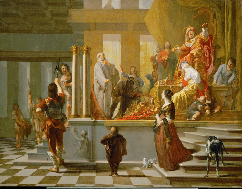Creso mostra i suoi tesori a Solone da N. & Hondecoeter G. G. de (1604-53) Knuepfer