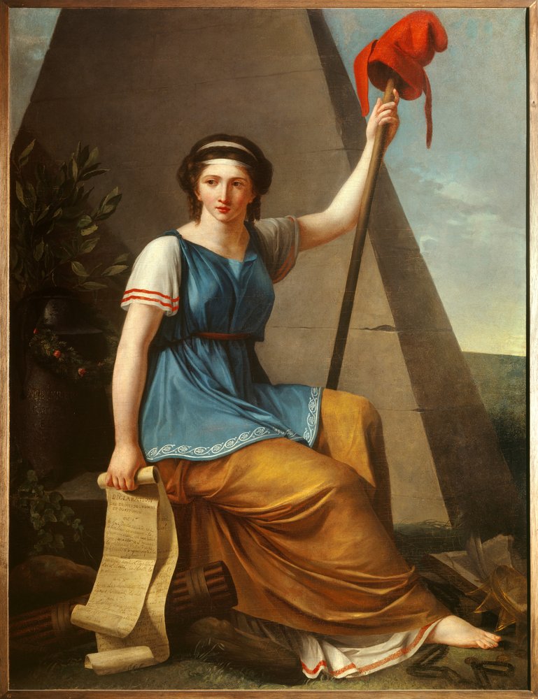 La Libertà. Allegoria della Libertà come donna con berretto frigio. Dipinto di Nanine Vallain (attiva tra il 1785-1810), 1794. H. 1,28 x 0,97 m da Nanine Vallain