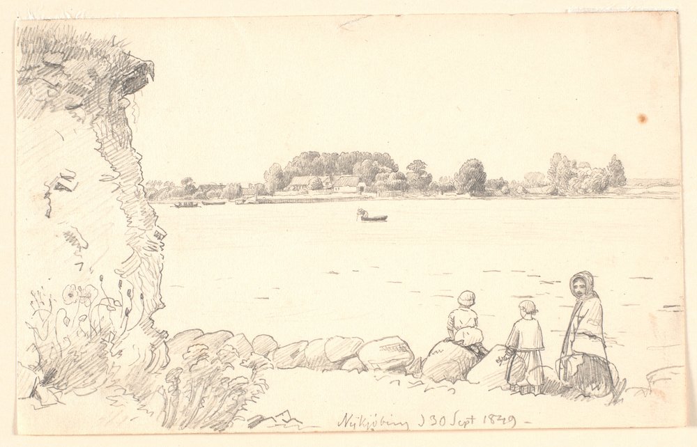 Una signora e due bambini presso Guldborg Sund. Nykøbing Falster. da P.C. Skovgaard
