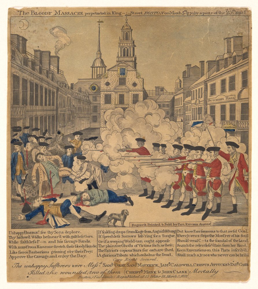 Il sanguinoso massacro perpetrato in King Street, Boston, il 5 marzo 1770. da Paul Revere