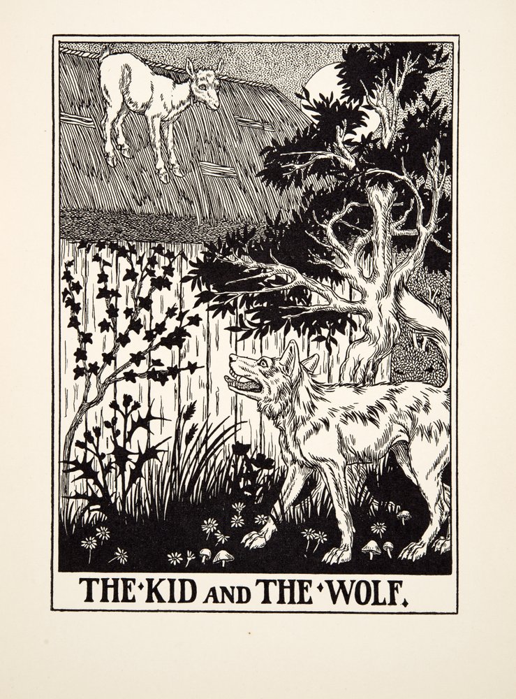 Il Capretto e il Lupo, da Cento Favole di Esopo, pub.1903 da Percy J. Billingshurst
