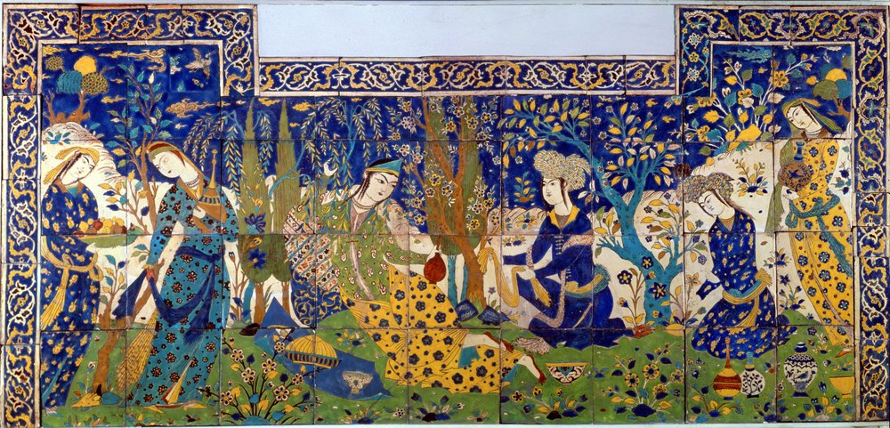 Pannello di piastrelle di maiolica smaltata, Isfahan da Persian School