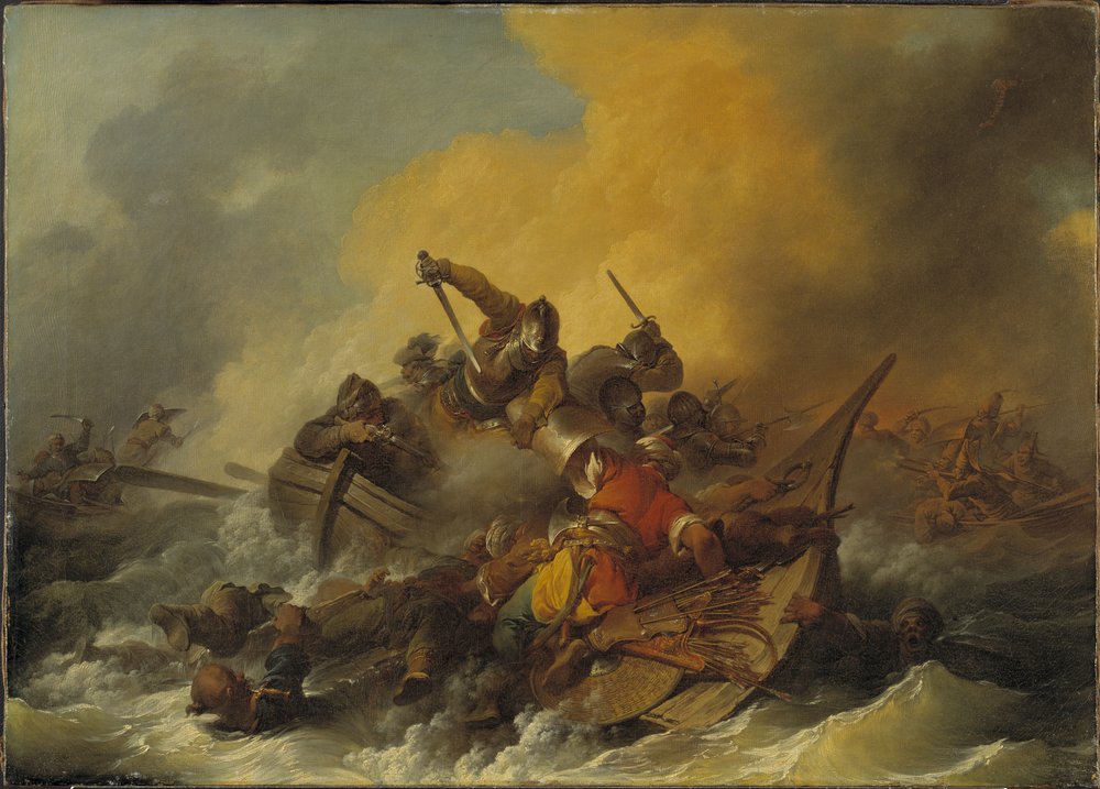 Battaglia in mare tra soldati e pirati orientali, 1767 da Philippe-Jacques de Loutherbourg
