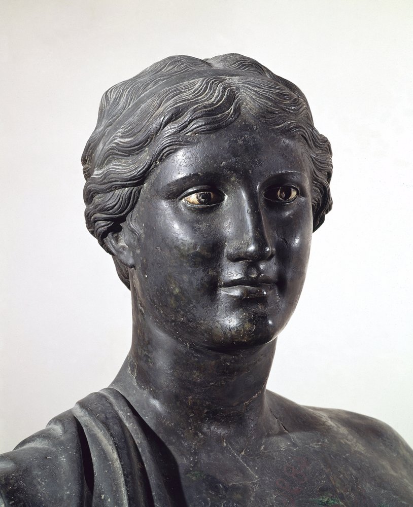 Busto di Saffo, statua in bronzo, dalla Villa dei Papiri, Ercolano, Campania, Italia, civiltà romana da Roman