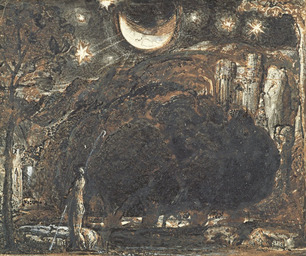 Un pastore e il suo gregge sotto la luna e le stelle, c.1827 da Samuel Palmer