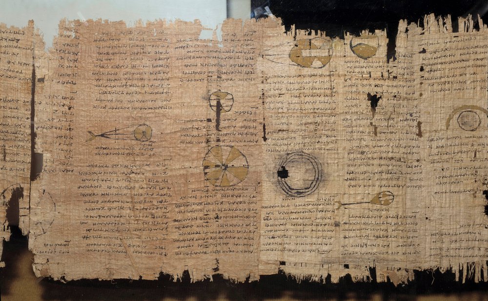 Antichità egizia: papiro astronomico di Eudox. Periodo tolemaico (332-30 a.C.). Dall