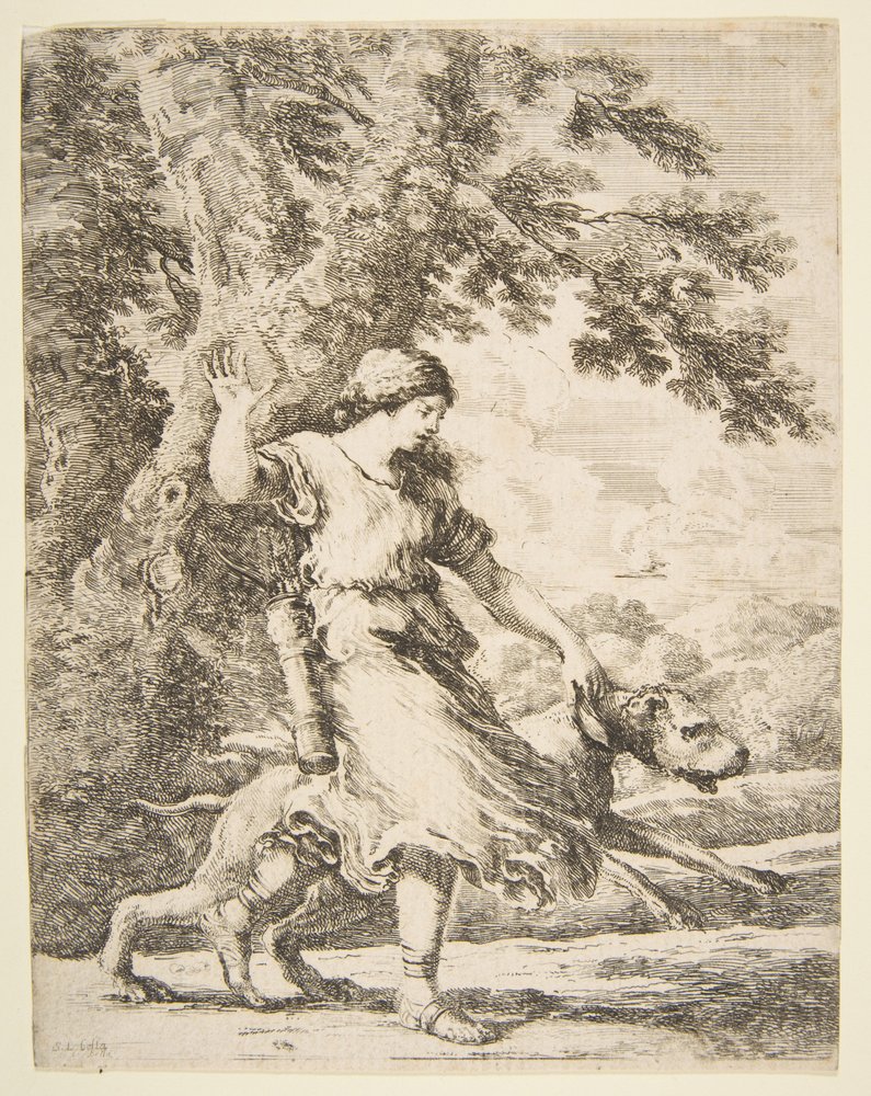 Ninfa che tiene un grande cane per il collare, ca. 1654 da Stefano della Bella