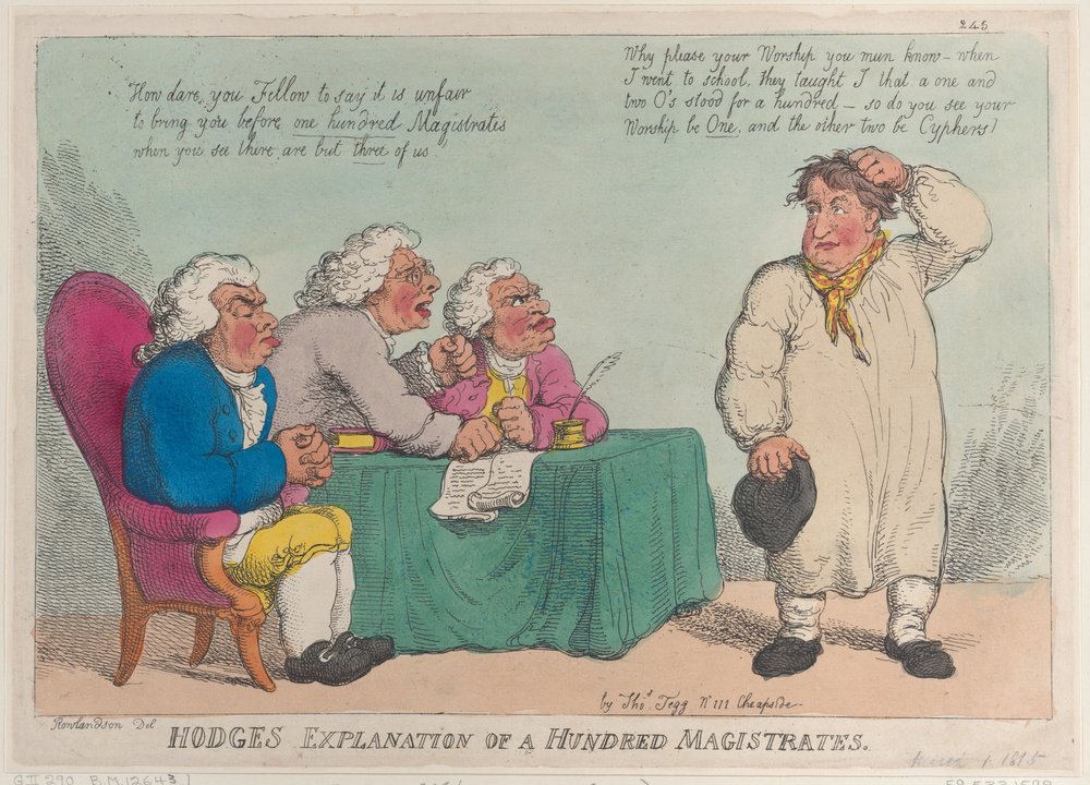 Spiegazione di Hodge di cento magistrati da Thomas Rowlandson