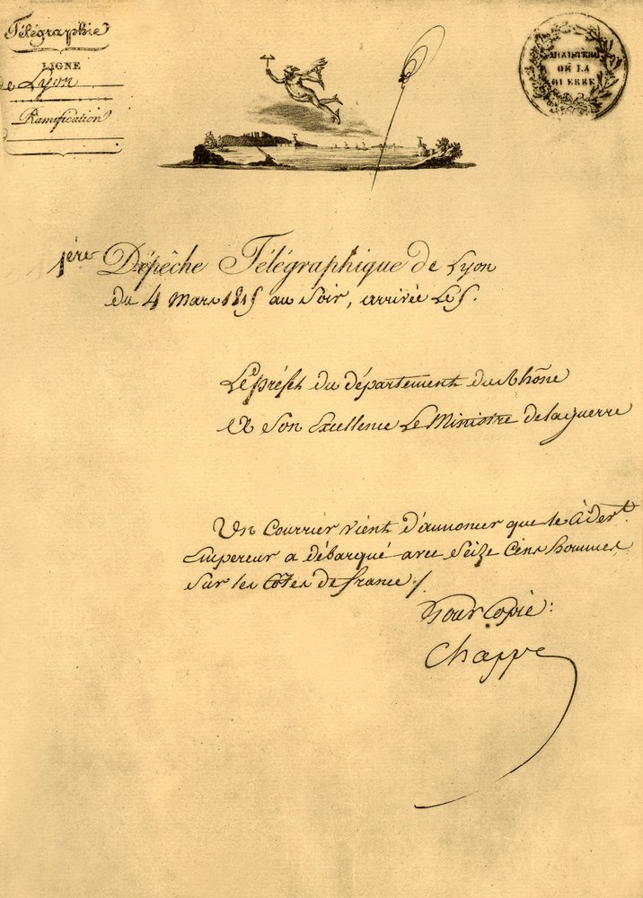 Primo dispaccio telegrafico da Lione, 4 marzo 1815 da Unbekannt