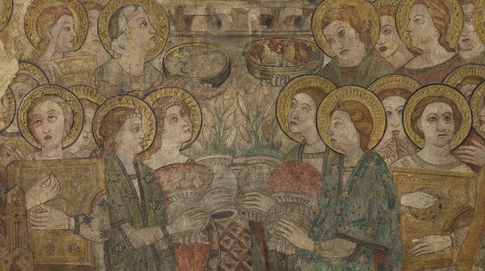 Interno. Crociera nord. Altare (Altare delle pitture murali). Originale dalla cappella principale. Pitture murali (affresco?). Dettaglio. Fine XIV secolo da Unbekannt