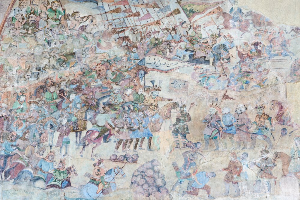 Dipinti murali al portale di Qeysarieh, piazza Naqsh-e Jahan Imam, Esfahan, Iran da Unbekannter Künstler