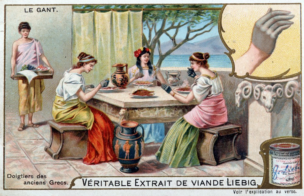 Storia del guanto: le dita degli antichi greci - Cromolitografia Liebig da Unknown artist