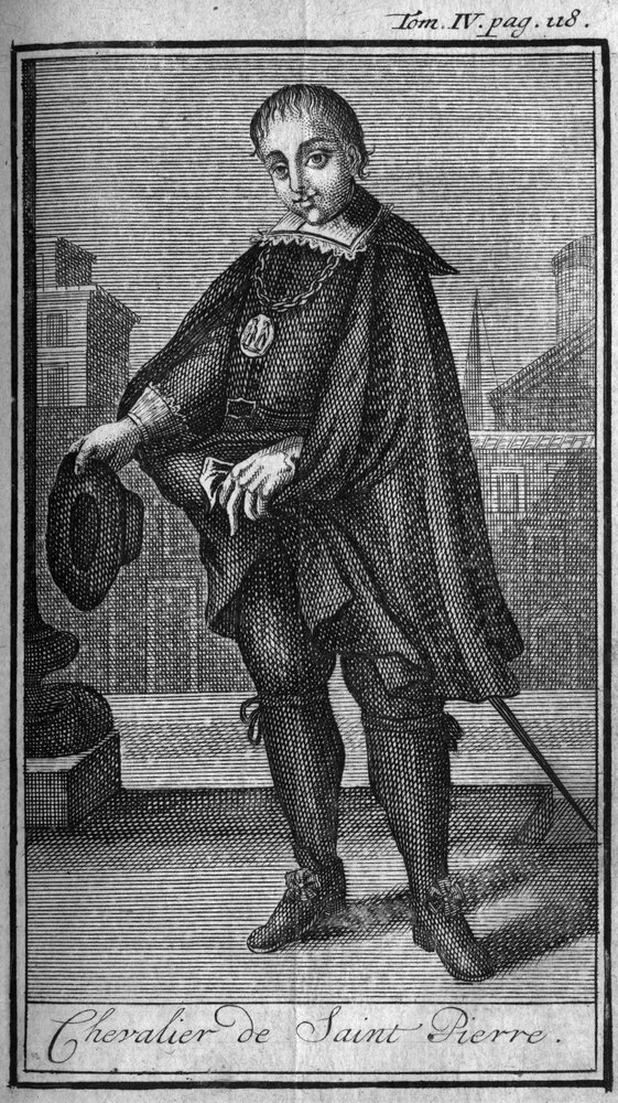 Ordini di cavalleria. Cavaliere di San Pietro a Roma nel XV secolo. In "Storia degli ordini militari o cavalieri, delle milizie sicure e di routine di entrambi i sessi, che sono stati stabiliti fino ad ora. Edizione tratta da Abate Giustiniani da Unknown artist