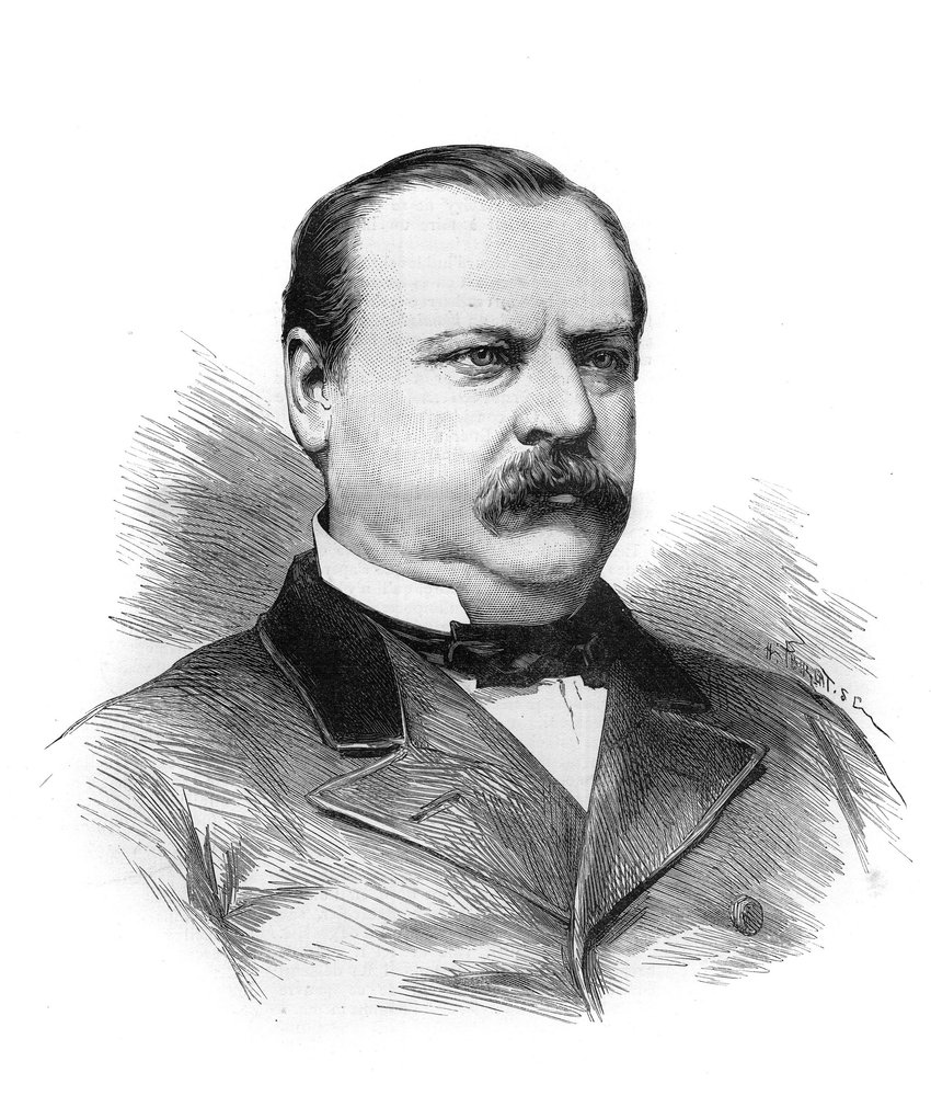 Ritratto di Stephen Grover Cleveland (1837-1908) designato per la presidenza della repubblica americana dai delegati degli stati. Incisione in "Le Monde Illustré" da Unknown artist