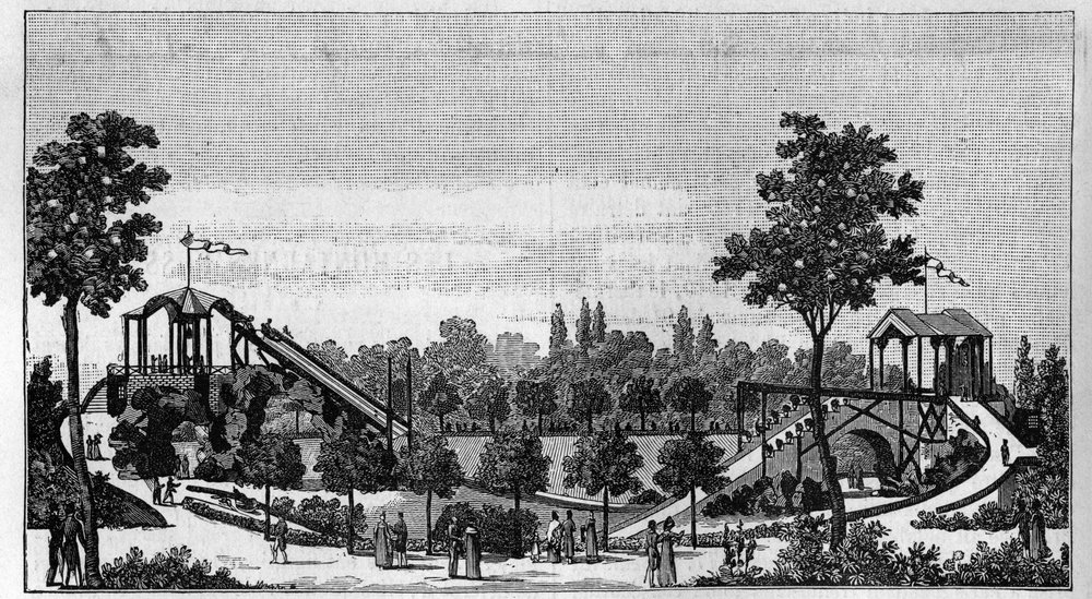Il salto del Niagara al Giardino Ruggieri, rue Saint-Lazare a Parigi intorno al 1824. in "La Natura. Rivista delle scienze e delle loro applicazioni alle arti e all