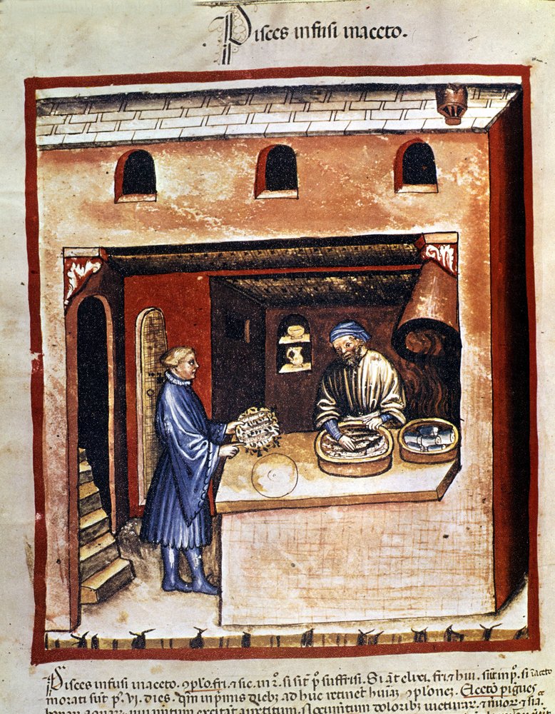 Preparazione di pesce marino in aceto. Miniatura dal "Tacuinum sanitatis" da Unknown artist