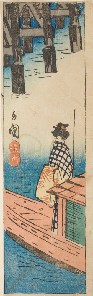 Barca da Piacere al Ponte Ryogoku, sezione di un foglio dalla serie "Ritagli di Luoghi Famosi di Edo" da Utagawa Hiroshige