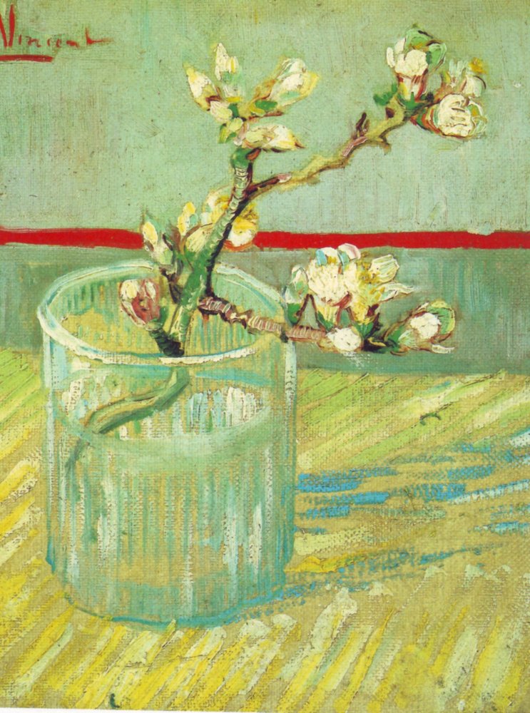 Ramo di mandorlo in fiore in un bicchiere da Vincent van Gogh