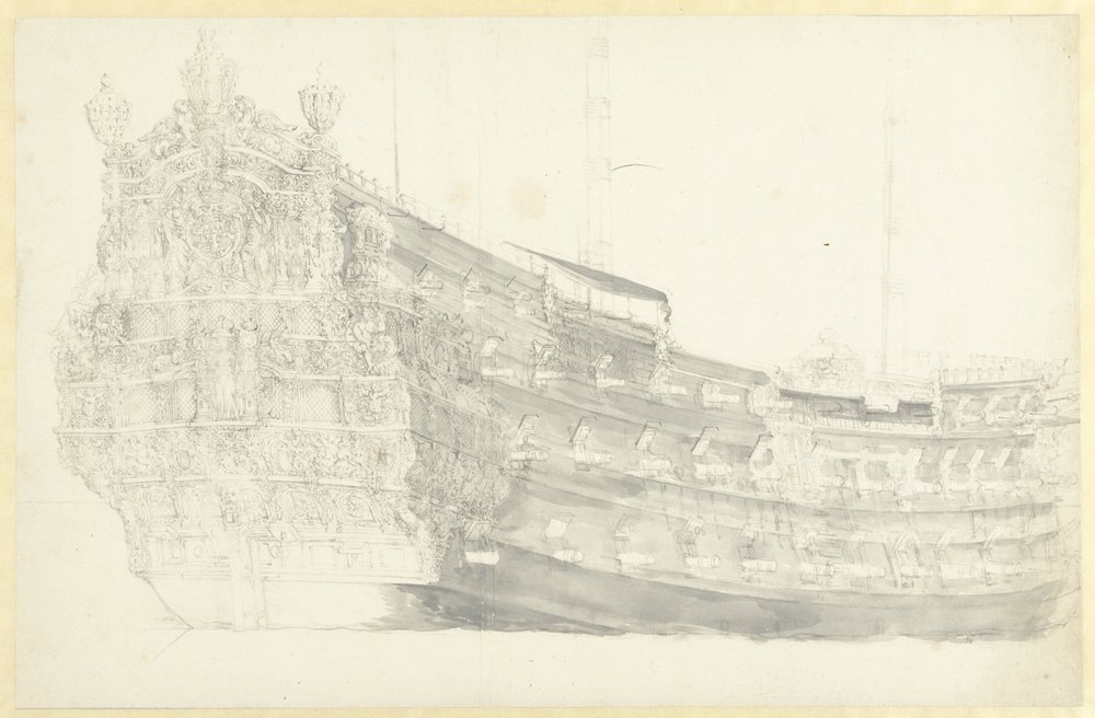 Ritratto di una nave inglese (fantastica?) con Giustizia sulla poppa da Willem van de Velde (I)