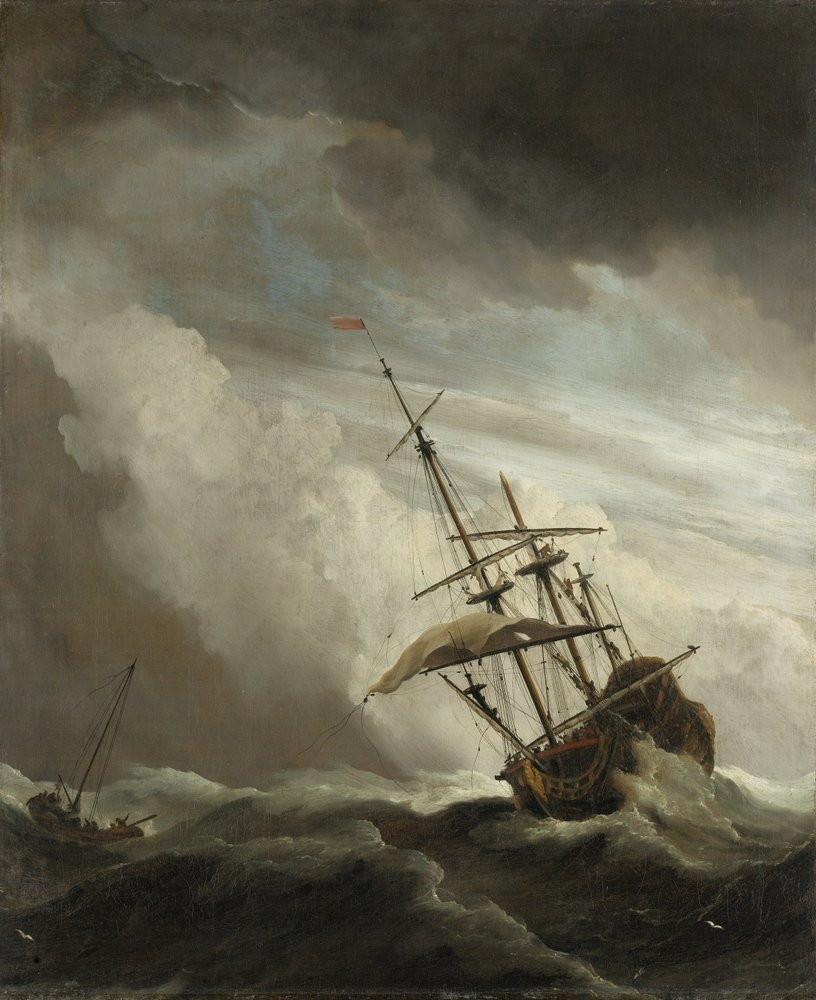 Una nave in alto mare colta da una burrasca, conosciuta come la raffica, 1680 da Willem van de Velde
