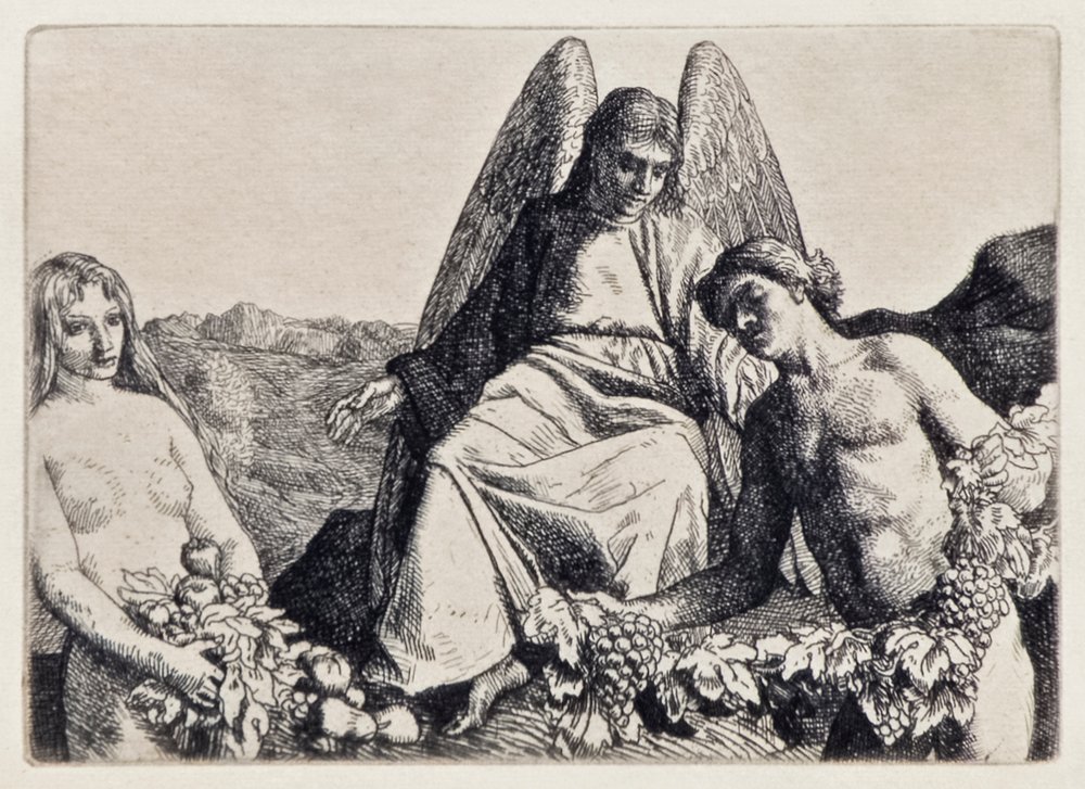 Adamo ed Eva intrattengono Raffaele da Il paradiso perduto di John ...