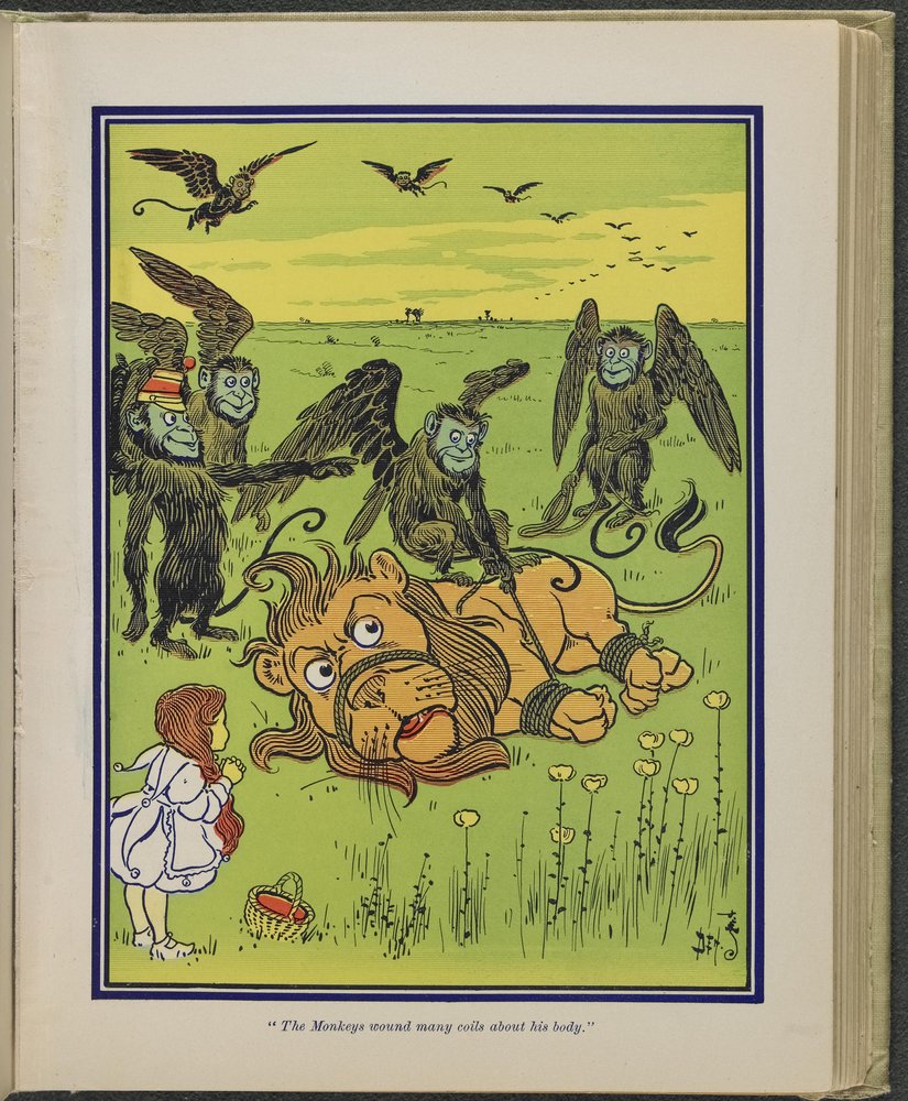 Le scimmie avvolsero molte spire intorno al suo corpo", illustrazione da "Il meraviglioso mago di Oz" di Lyman Frank Baum da William Wallace Denslow