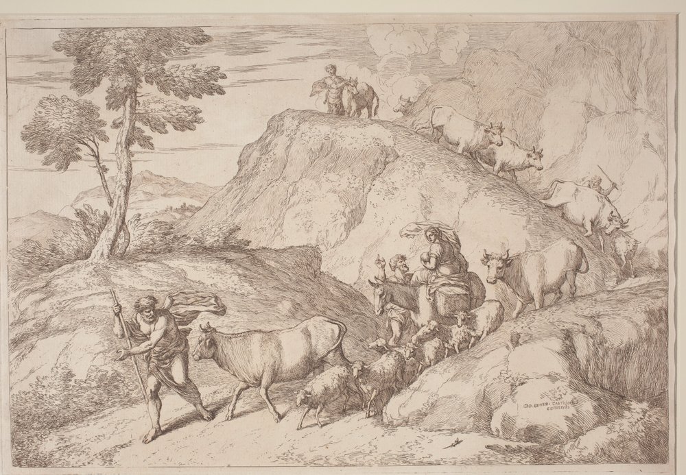 Un pastore anziano che guida il gregge da after Giovanni Benedetto Castiglione Gaetano Zompini
