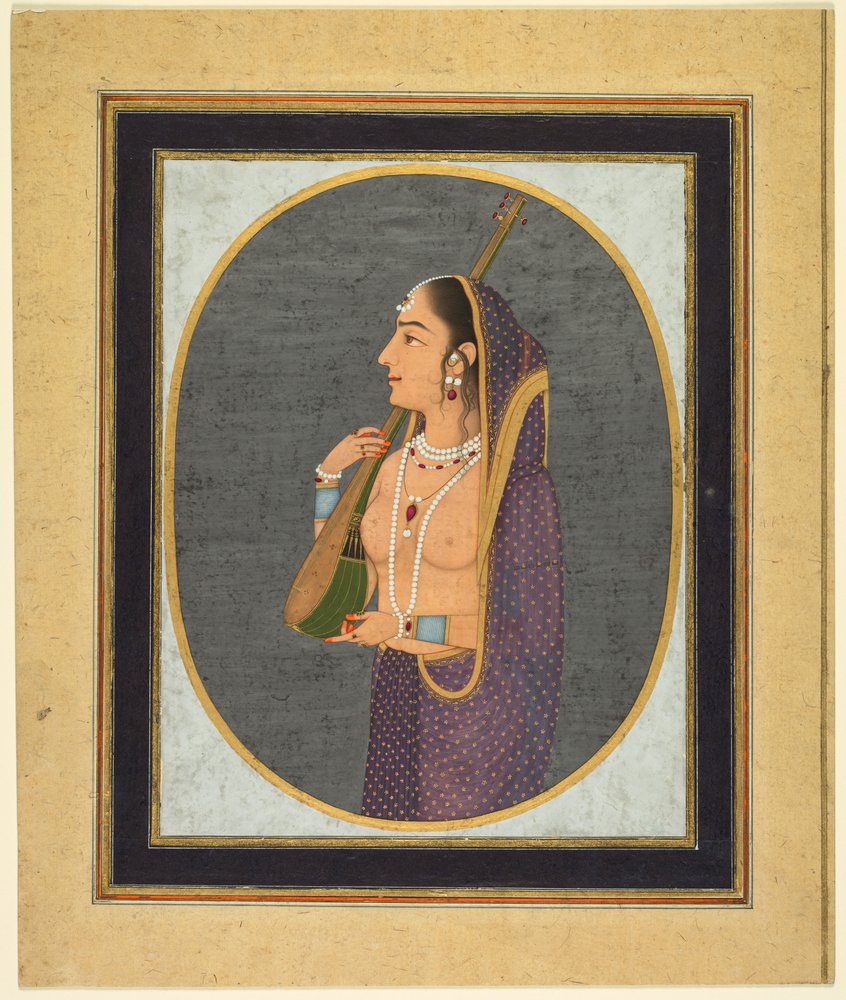 Dama di corte che canta e suona la vina da attributed to Muhammad Rizavi Hindi