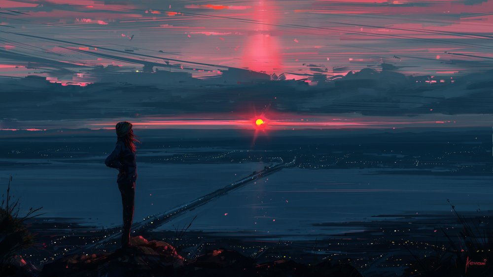 Il ponte solitario di Sunset City da Alena Aenami