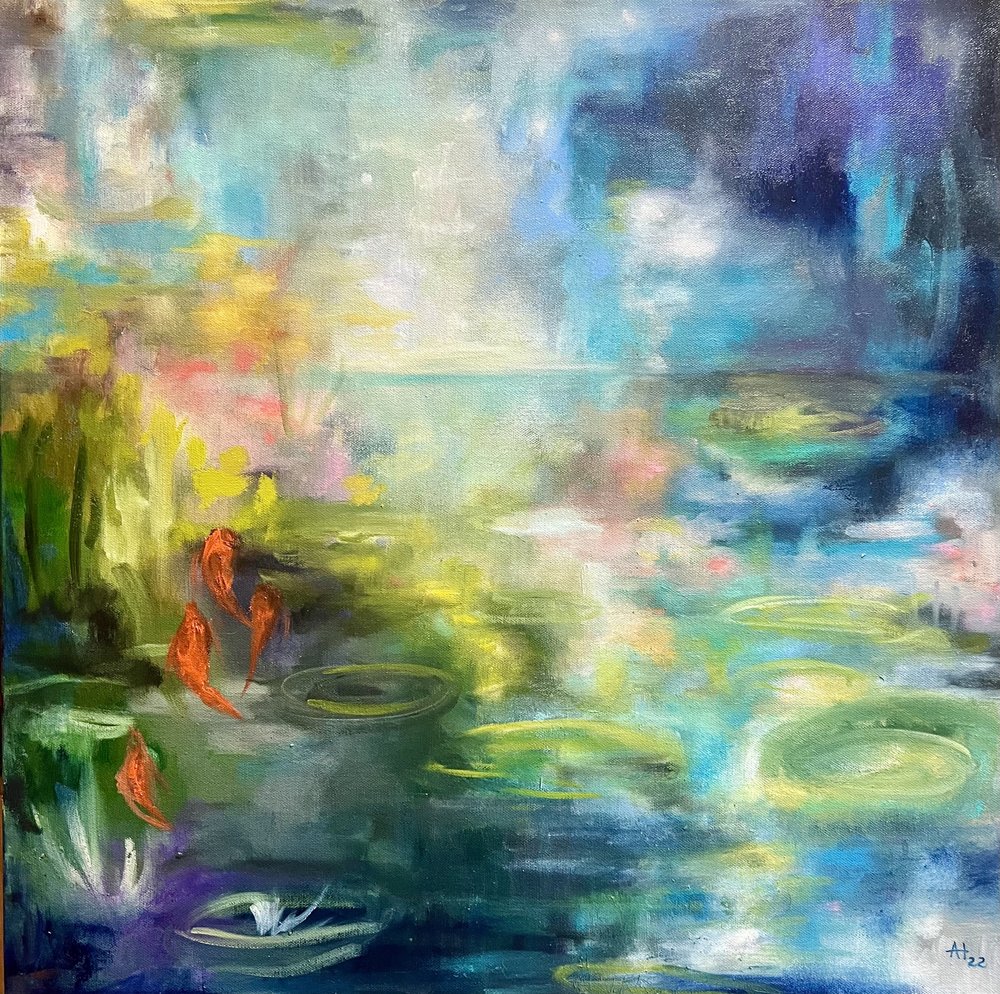 Riflessi nello stagno delle carpe koi da Alexandra Higgins