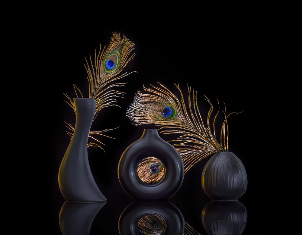 Elegante natura morta con pavone da Alice Sheng