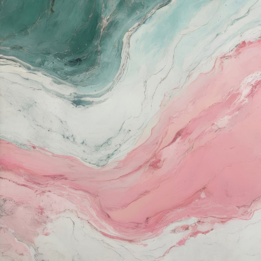 Marmo rosa e verde acqua con venature a spirale da Alpenglow Workshop